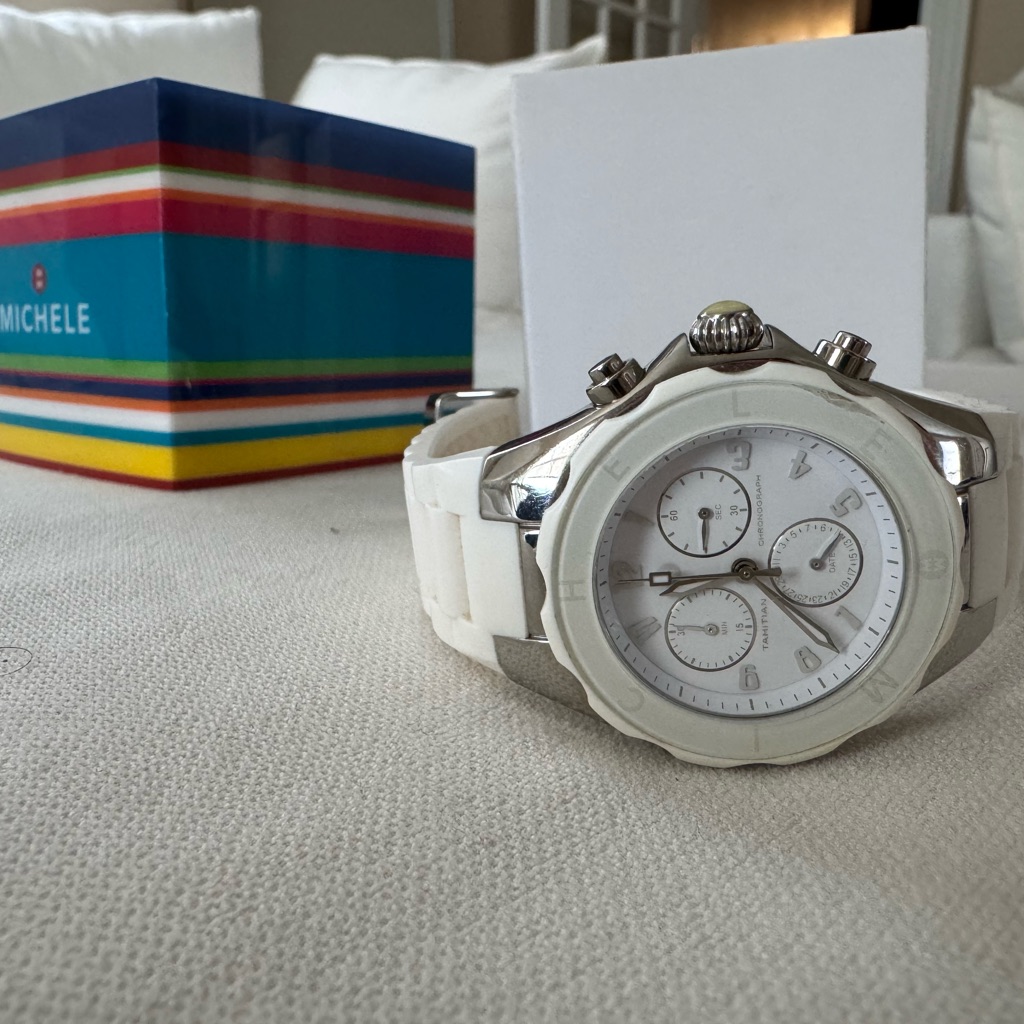 Michele Silver And White Chronograph Timepiece